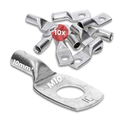 Abbildung von 10 Stück Kalitec HR10 Handelsübliche Rohrkabelschuhe 10mm² M10 I ohne Sichtloch Made in Germany