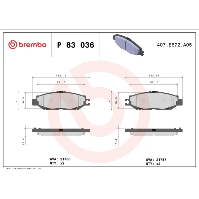 Abbildung von BREMBO P 83 036 Bremsbelagsatz für Verschleißwarnanzeiger vorbereitet ohne Zubehör LEXUS: LS I