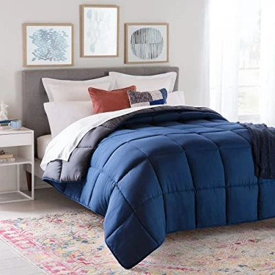 Abbildung von Linenspa 4 Jahreszeiten Bettdecke aus Microfaser Ganzjahresdecke Ultraweich 200 x cm, Navy Blau / Graphit