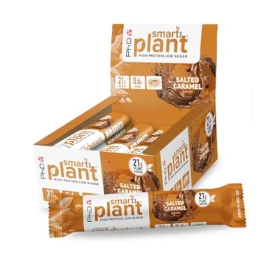 Abbildung von PhD Nutrition Smart Plant Protein Riegel Vegan 12 x 64g Gesalzenes Karamell High Snack mit 21g Eiweiß und wenig Zucker, Makrofreundlicher Eiweißriegel