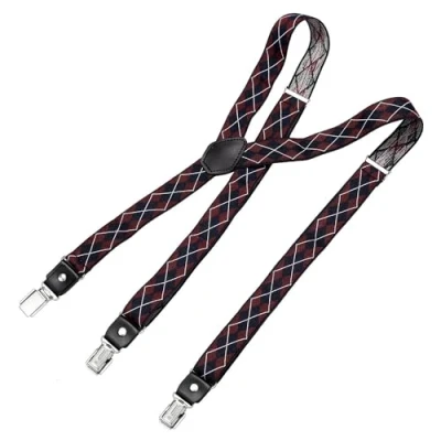 Abbildung von DonDon Hosenträger für Herren schmal 2,5 cm mit 3 extra starken Clips in Y Form elastisch und längenverstellbar, kariert Blau Rot Weiß