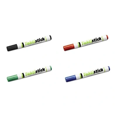 Abbildung von Taktistick Marker Set 4 (trocken abwischbar) + 1 Reinigungstuch für alle Taktifol Varianten (auch Taktiktafeln und Whiteboards)