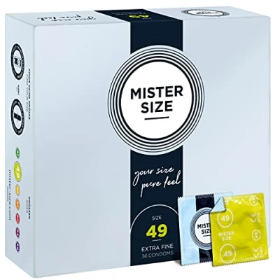 Abbildung von MISTER SIZE Kondome gefühlsecht hauchzart 49mm im 36er Pack/extra dünn &amp; extra feint/Kondom aus 100% Naturkautschuk Latex in deiner Größe XS S/natural feeling Condome Packung