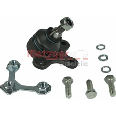 Abbildung von METZGER 57004418 Traggelenk Vorderachse links, unten mit Anbaumaterial KIT + VOLKSWAGEN: Lupo / 3L, Polo III Hatchback