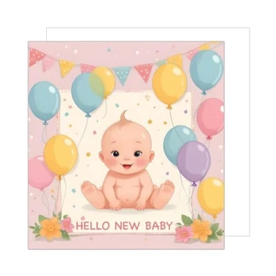 Abbildung von Edition Seidel Premium quadratische Glückwunschkarte zur Geburt mit Umschlag. Karte Grußkarte Babykarte Billet Hello Baby Kind Junge Mädchen Luftballons (EQ112 SW024)
