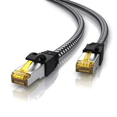 Abbildung von CSL 1m Cat 7 Netzwerkkabel Gigabit Ethernet LAN Kabel Baumwollmantel 10000 Mbit S Patchkabel Cat.7 Rohkabel FTP Pimf Schirmung mit RJ 45 Stecker Switch Router Modem Access Point