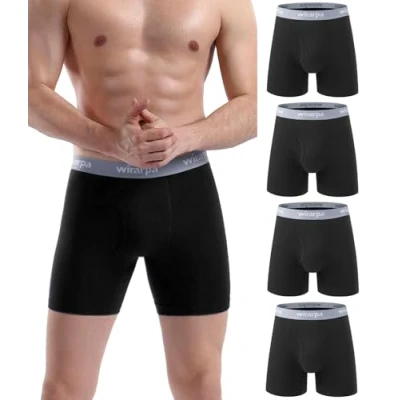 Abbildung von wirarpa Boxershorts Herren Baumwolle Männer Unterhosen Stretch Unterwäsche Men Boxer mit Eingriff ohne Etikett 4er Pack Mehrfarbig Größe S