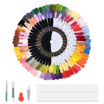 Abbildung von 306 Stickgarn set, 200 Bunt Garn und 48 Schwarz Weiße für Armbänder Selber Machen Stickerei Basteln Crafts Set Arts Kreuzstich, Drahtplatte Threads Nähgarne Häkeln Zubehö
