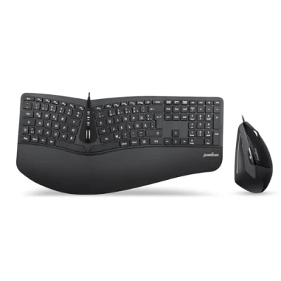 Abbildung von Perixx Periduo 505, Ergonomische Tastatur und Vertikale Maus Desktop Set, Geteiltes Tastenfeld, 4 Wege Scrollrad, Anpassbare Handballenauflage, Flache Tasten, USB Kabelgebunden, DE QWERTZ