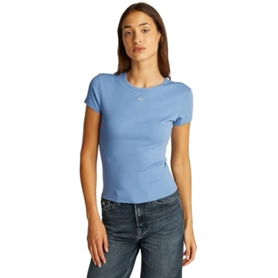 Abbildung von Tommy Jeans Damen T Shirt Kurzarm Slim Essential Rib Rundhalsausschnitt, Rosa (Ballet Pink), XS