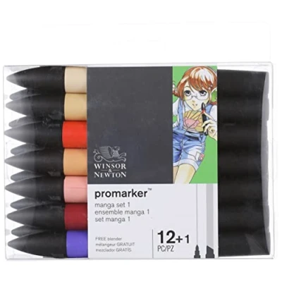 Abbildung von Winsor &amp; Newton 0290139 ProMarker, Professioneller Layoutmarker 2 Spitzen, fein und breit für Zeichnungen, Design Layouts 13 Farben Set Manga 1