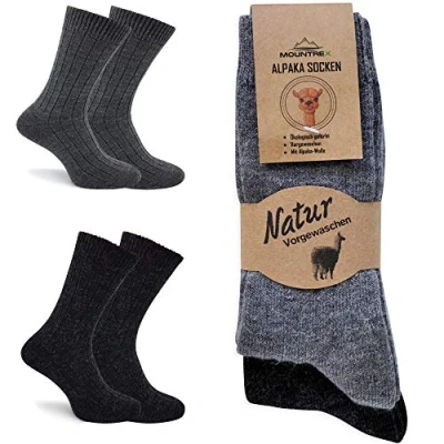 Abbildung von MOUNTREX Alpaka Socken, Wollsocken für Damen, Herren Wintersocken, Kuschelsocken 2 Paar, Grau/Anthrazit (Dünn), 35 38