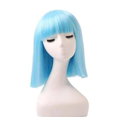 Abbildung von Prettyland Event Damen Bob gerade Pony Perücke Mittellange Kurze glatte hitzfeste Wig für Show Fasching Blau C702