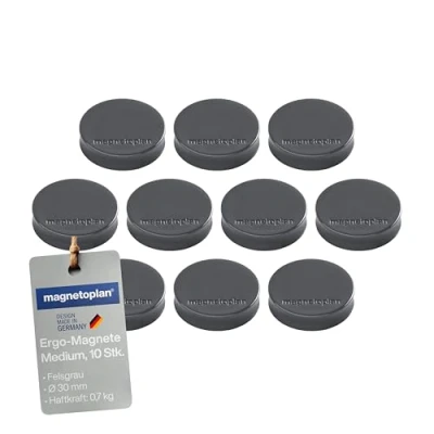 Abbildung von Ergo Magnete Medium, Durchmesser 30 x 8 mm, 10 Stück, felsgrau