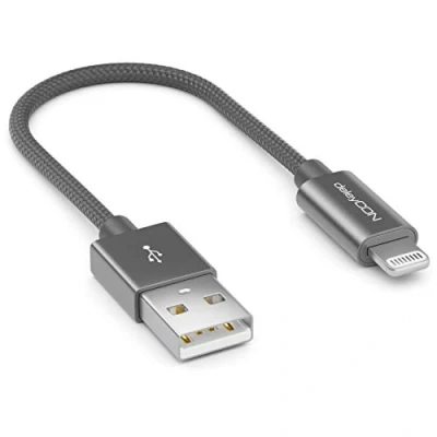 Abbildung von deleyCON 0,15m Lightning 8 Pin Ladekabel USB Kabel Apple MFi für iPhone 14 Pro Max Plus SE 13 Mini 12 Metallstecker &amp; Nylonkabel Grau