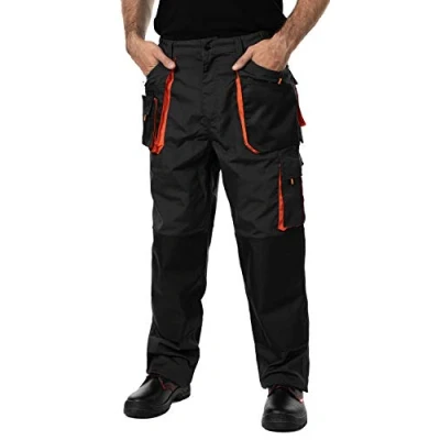 Abbildung von Mazalat Arbeitshosen männer mit Kniepolstertaschen, Größen S XXXL, Arbeithose Herren, Arbeitshose, Arbeits Hose, Cargo Hosen, Qualitat Schwarz/Orange