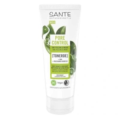 Abbildung von SANTE Naturkosmetik Pore Control 5in1 Peeling &amp; Maske, mit mattierendem Bio Grüner Tee, BHA Niacinamid Komplex, vegane Gesichtspflege für Mischhaut, porenverfeinernde Reinigung, 100ml