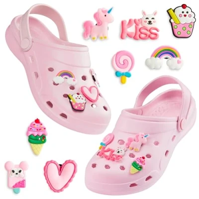 Abbildung von CityComfort Clogs Kinder, Gartenschuhe Badeschuhe Jungen mit abnehmbaren Anhängern (Rosa, 34/35 EU)