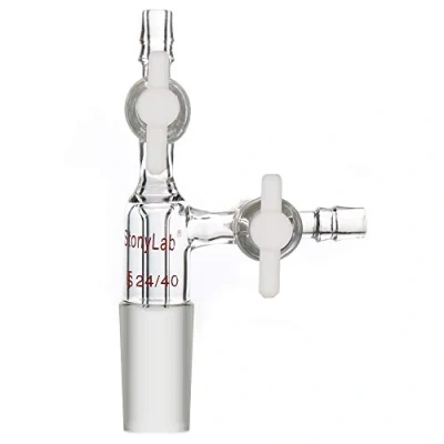 Abbildung von stonylab Glas Vakuumtransferadapter, Borosilikatglas Vakuumadapter mit PTFE Hähnen und 24/40 Innengelenk, Glass Vacuum Transfer Adapter