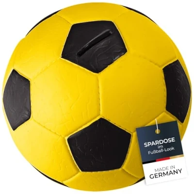 Abbildung von HMF 4790 17 Spardose Fußball Lederoptik 15 cm Durchmesser, schwarz gelb