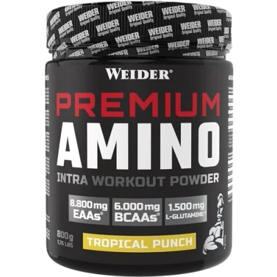 Abbildung von Weider Premium Amino Intra Workout Drink mit EAAs, Kohlenhydraten und Elektrolyten Aminosäuren Komplex L Glutamin Für mehr Energie beim Training 800g Tropical