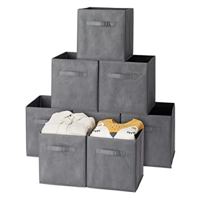 Abbildung von MATANA 8 Faltbare Würfel Aufbewahrungsboxen (28x28x28cm) Faltbox Organizer für Kleidung, Schuhe, Spielzeuge, Handtücher, Kinderzimmer Stabil &amp; Praktisch (Grau)