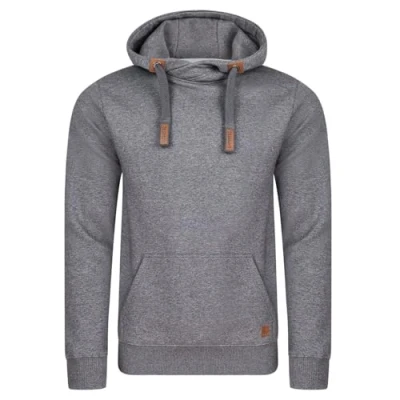 Abbildung von riverso Hoodie Herren Regular Fit RIVNiklas Kapuzenpullover Pullover Cross Over Kragen Grau S (S, Grey Melange Standard 2 (BJD))