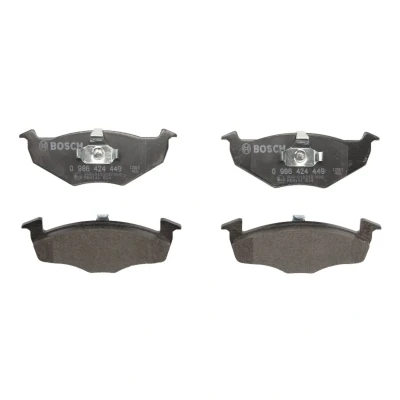 Abbildung von BOSCH 0 986 424 449 Bremsbelagsatz Low Metallic mit Montageanleitung, Anti Quietsch Blech, Kolbenclip VOLKSWAGEN: GOLF 3, 3 Variant