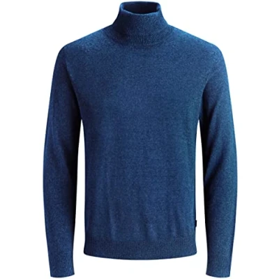Abbildung von JACK &amp; JONES Herren JJEEMIL Knit ROLL Neck, Insignia Blue/Twisted w. Black, XL