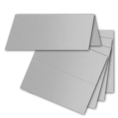 Abbildung von FarbenFroh by GUSTAV NEUSER 50x Tischkarten in Silber (Irisierend) 4,5 x 10 cm blanko Doppel Karten als Platzkarten und Namenskarten für Hochzeit Feste