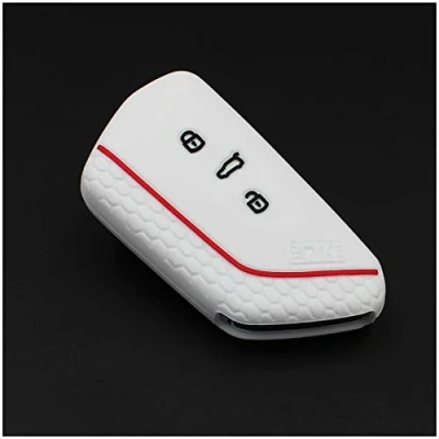 Abbildung von Schlüssel Hülle VF für 3 Tasten Auto Silikon Cover Schlüsselhülle Etui Schutzhülle (Weiß Rot)