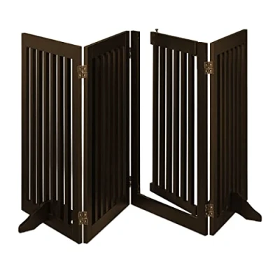 Abbildung von Relaxdays Absperrgitter, freistehendes Schutzgitter mit Tür, HxB: 92 x 207 cm, faltbar, Füßen, Kinder &amp; Hunde, braun