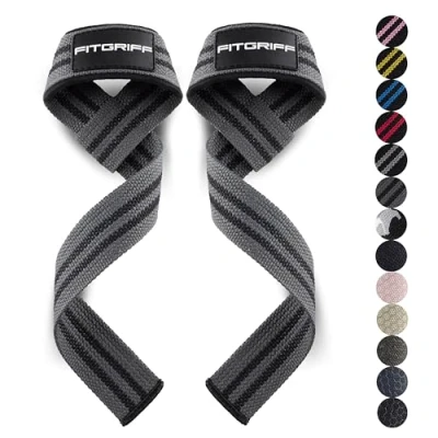 Abbildung von Fitgriff® Zughilfen (gepolstert) für Krafttraining, Bodybuilding, Fitness Kreuzheben Gurte Lifting Straps Frauen und Männer (Grey)