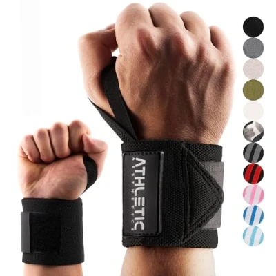Abbildung von ATHLETIC AESTHETICS Handgelenk Bandagen Fitness Wrist Wrap (45 cm im Paar) Handgelenkbandage für Krafttraining, Fitness, Bodybuilding, Crossfit Handgelenkstütze (Schwarz 2.0)