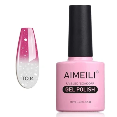 Abbildung von AIMEILI UV LED Nagellack Thermo Gellack ablösbarer Temperatur Farbwechsel Gel Polish Hot Pink to Glitzer White (TC04) 10ml