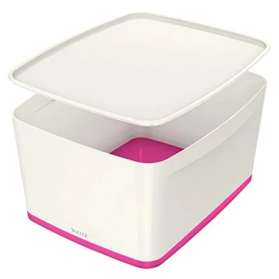 Abbildung von Leitz MyBox, Aufbewahrungsbox mit Deckel, Groß, Blickdicht, Weiß/Pink Metallic, Kunststoff, 52161023