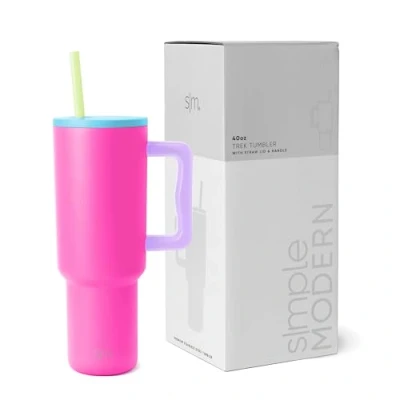 Abbildung von Simple Modern Thermobecher mit Strohhalm und Griff Isolierter Edelstahl Trinkbecher Eiskaffee Reisebecher Geschenke für Frauen Männer Trek 1180ml 80s Mix