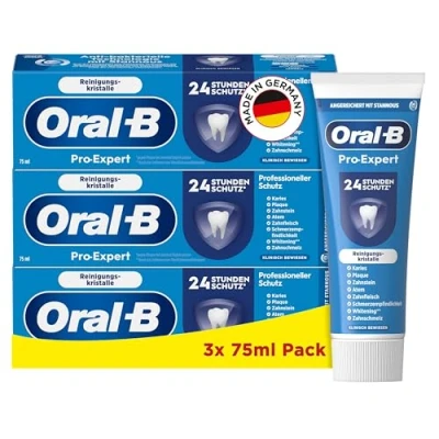 Abbildung von Oral B Pro Expert Professioneller Schutz Zahncreme/Zahnpasta mit Reinigungskristallen, 24h Schutz, Anti bakterielle Technologie Stannous Fluorid, Minze &amp; ein Hauch Zimt, 3x75ml