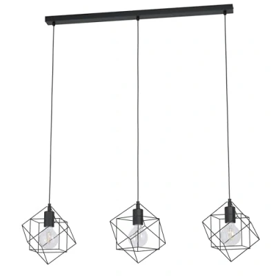 Abbildung von EGLO Pendelleuchte Straiton, 3 flammige Hängelampe Vintage, Industrial, Hängeleuchte aus Stahl in Schwarz, Esstischlampe, Wohnzimmerlampe hängend mit E27 Fassung, L 90,5 cm