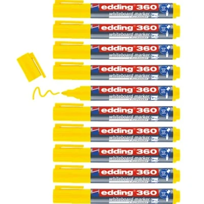 Abbildung von edding 360 Whiteboard Marker, gelb, 10 Stifte, runde Spitze, 1,5 3 mm, Stift, trocken abwischbar, für Whiteboards, Flipcharts, Pinnwände, Magnettafeln und Memotafeln