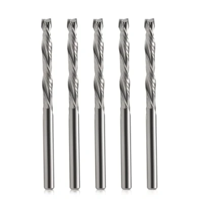 Abbildung von EU_HOZLY 3.175x25mm UP &amp; DOWN Schneiden Sie zwei Flöten Spiral Hartmetallwerk Werkzeugschneider für CNC Router Kompression Holz Bits Packung mit 5