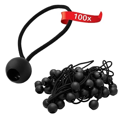 Abbildung von ECENCE 100x Spanngummi, Planenspanner Set, Expanderschlingen mit Kunststoff Kugel, Zeltgummis für Planen, Pavillons, Zelte, Starke Spannkraft Schwarz