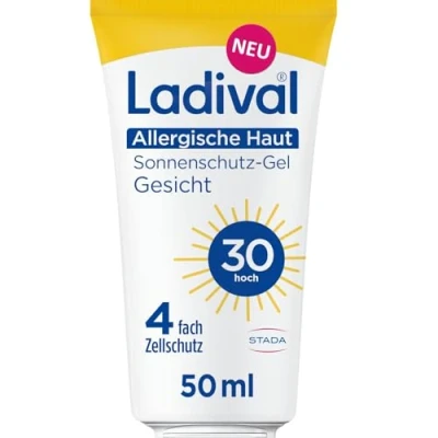 Abbildung von Ladival Allergische Haut Sonnenschutz Gel LSF 30 für das Gesicht bei Sonnenallergie und Mallorca Akne, mit einzigartigem 4 fach Zellschutz Photolyase, 50ml