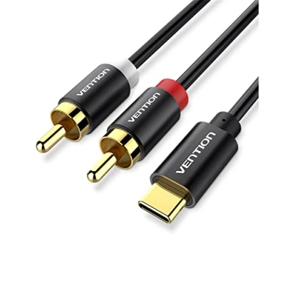 Abbildung von VENTION Typ C auf 2X RCA Audio Kabel, USB Stecker 2 Cinch Stecker, Stereo Audiokabel mit und für Telefon, Tablet, Heimkino, Verstärker, Lautsprecher usw. (1m)