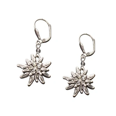 Abbildung von Alpenflüstern Trachten Ohrhänger Strass Edelweiß Damen Trachtenschmuck, Ohrringe antik silber farben mit Steinen (klar kristall) DOR008