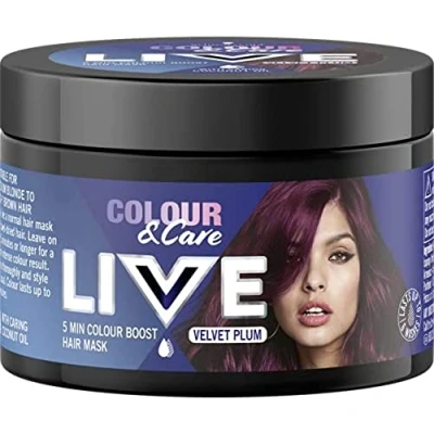 Abbildung von Schwarzkopf Live Color &amp; Care Haarmaske, 5 Minuten Auswaschen, temporäre Farbverstärkung, hält bis zu 6 Wäschen Velvet Plum, 150 ml
