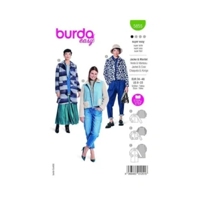 Abbildung von Burda Schnittmuster, 5855, Jacke und Mantel [Damen, Gr. 34 48], Level 1 super easy