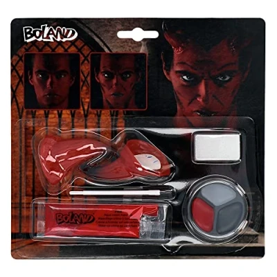 Abbildung von Boland 45082 Schminkset Teufel, mehrteiliges Make Up Set für Karneval oder Halloween, Schminke Faschingskostüme