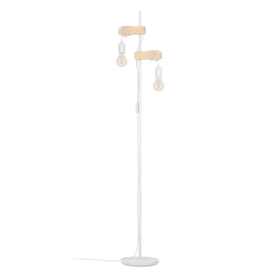 Abbildung von EGLO Stehlampe Townshend, 2 flammige Vintage Stehleuchte im Industrial Design, Retro Standleuchte aus Stahl und Holz, Farbe: Weiß, braun, Fassung: E27, inkl. Schalter