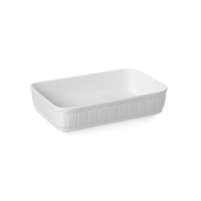Abbildung von HENDI Auflaufform Rustica 37,5 x 26 7,5 cm rechteckig aus Porzellan sülmaschinenfest, Gastro Ofenform in weiß